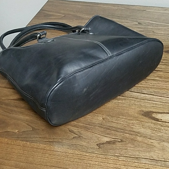 Levenger Black Leather Tote Handbag 10x14x3in - Picture 3 of 8